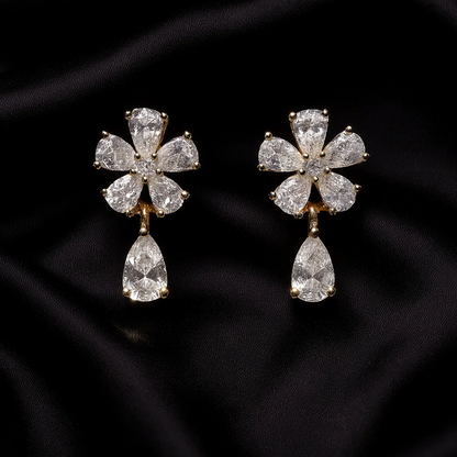 Crystal Blossom Drop Silver Stud