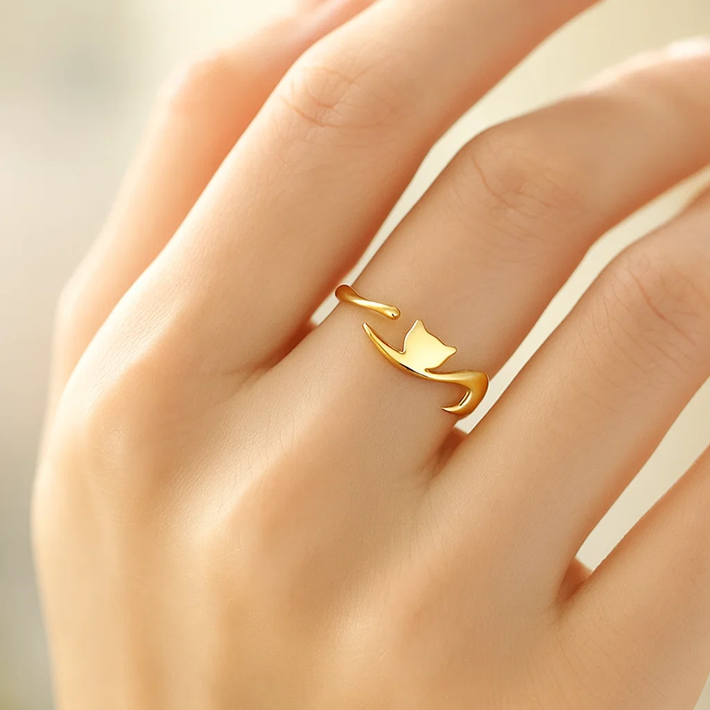 Cat Shape Open Silver Ring