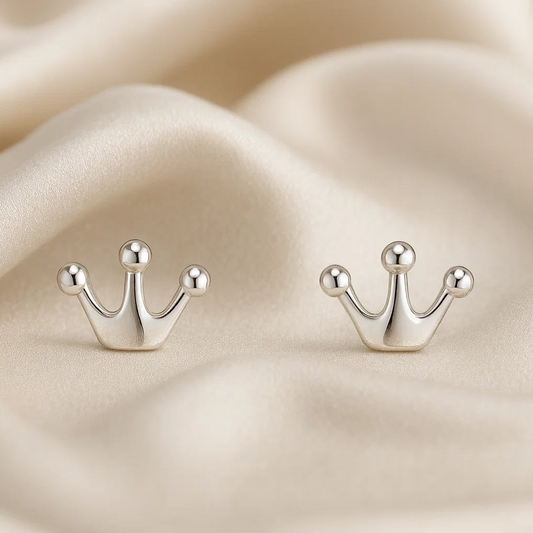 Royal Crown Silver Stud Earrings