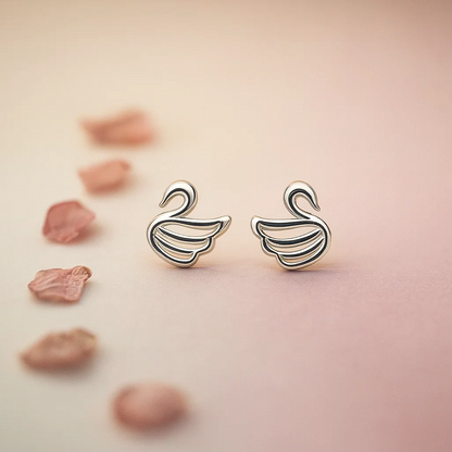 Minimalist Silver Swan Wing Earrings