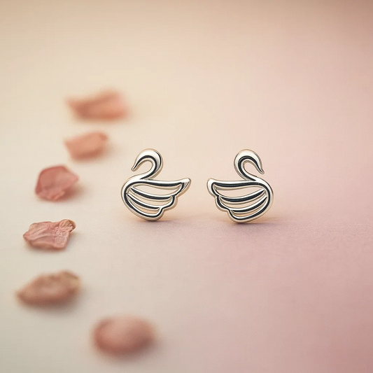 Minimalist Silver Swan Wing Earrings