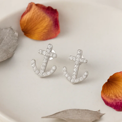 Trendy Silver Anchor Stud Earrings