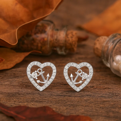 Heart Anchor Silver Studs