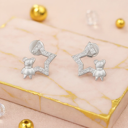 Trendy Starry TeddyBear Silver Studs
