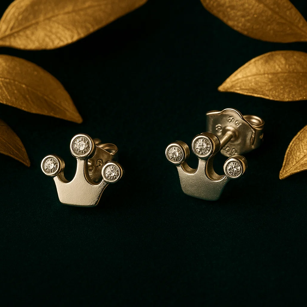 Silver Crown Studs with Sparkle