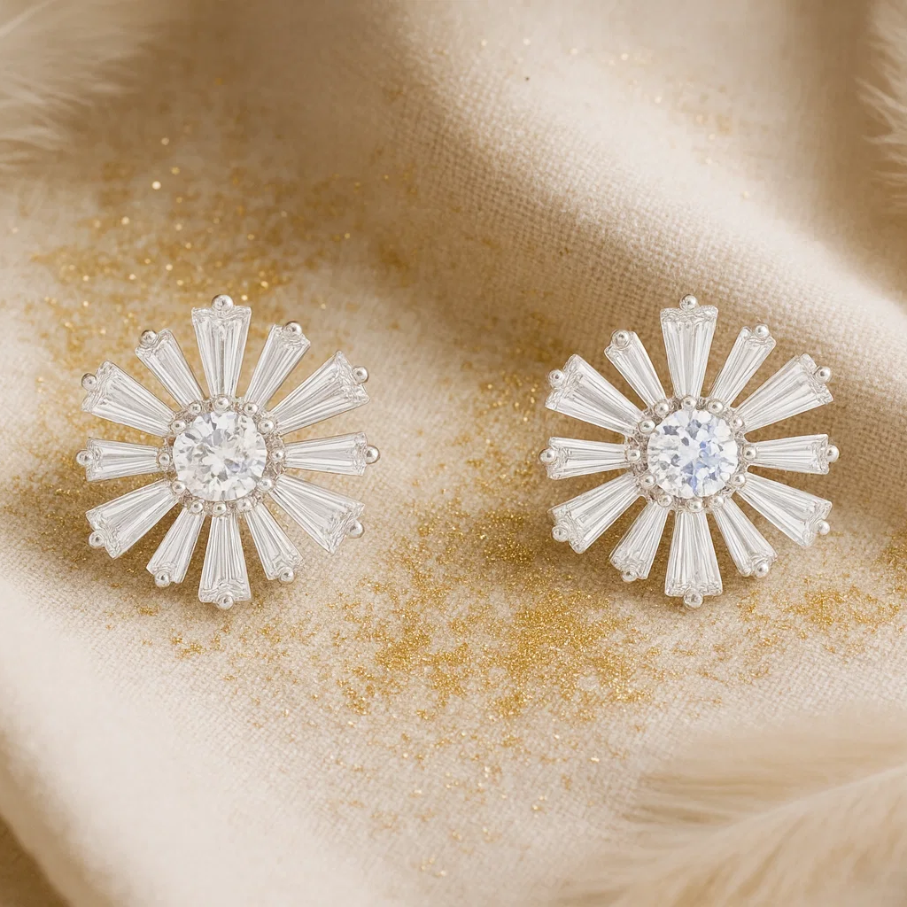 Silver Radiance Sunburst Stud Earrings