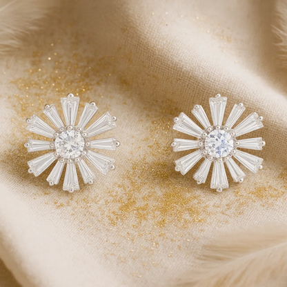 Silver Radiance Sunburst Stud Earrings