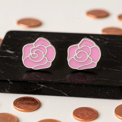 Multicolor Rose Design Silver Earrings