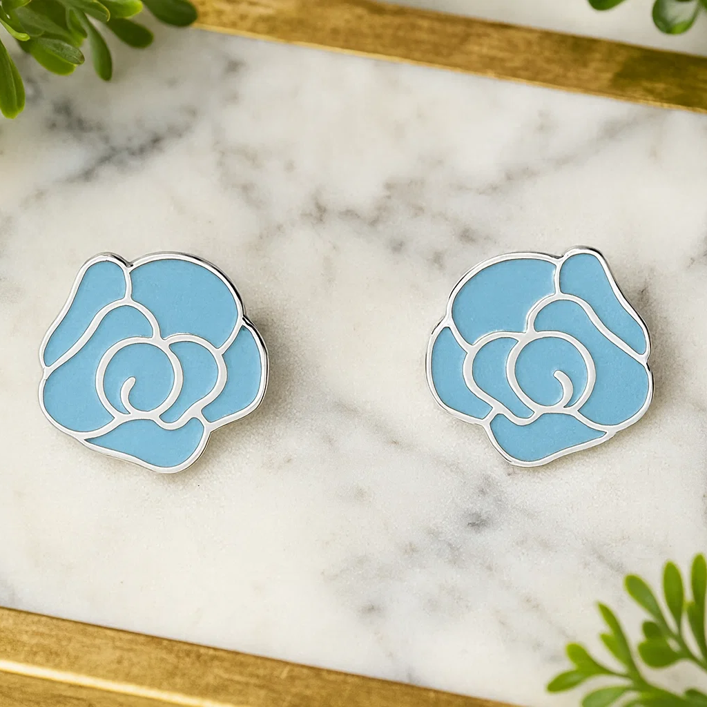 Multicolor Rose Design Silver Earrings