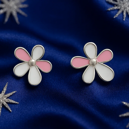 Multicolor Flower Shaped Silver Earrings