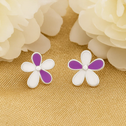 Multicolor Flower Shaped Silver Earrings