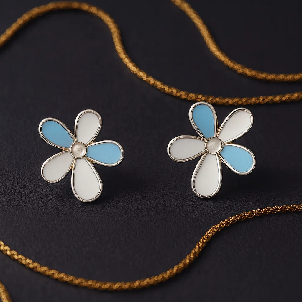 Multicolor Flower Shaped Silver Earrings