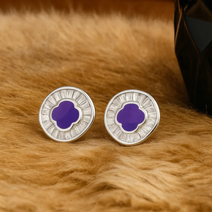 Silver Floral Baguette Zircon Earrings