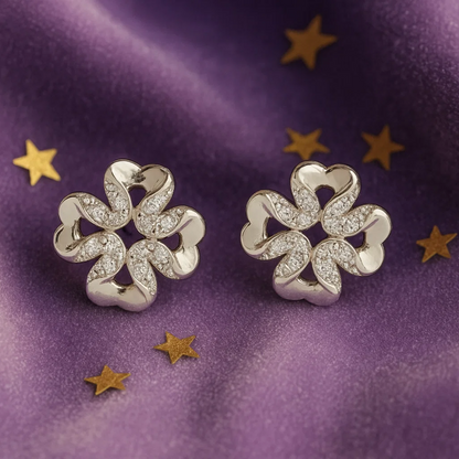 Heart Blossom Silver Zirconia Earrings