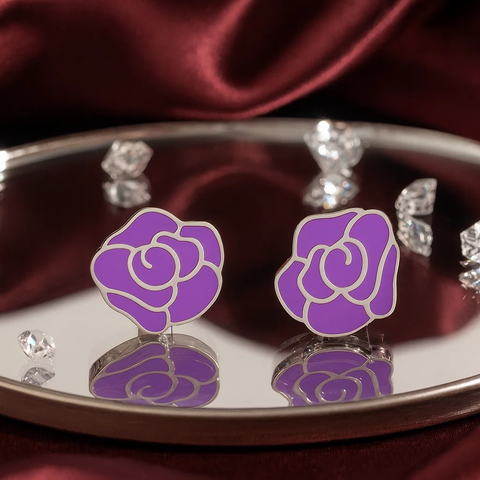 Multicolor Rose Design Silver Earrings