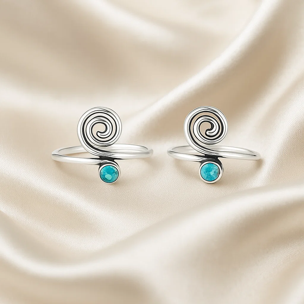 Turquoise Spiral Silver Toe Rings