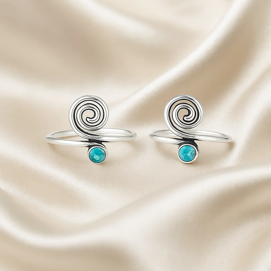 Turquoise Spiral Silver Toe Rings