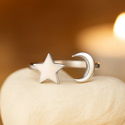 Solid Star Moon Silver Ring