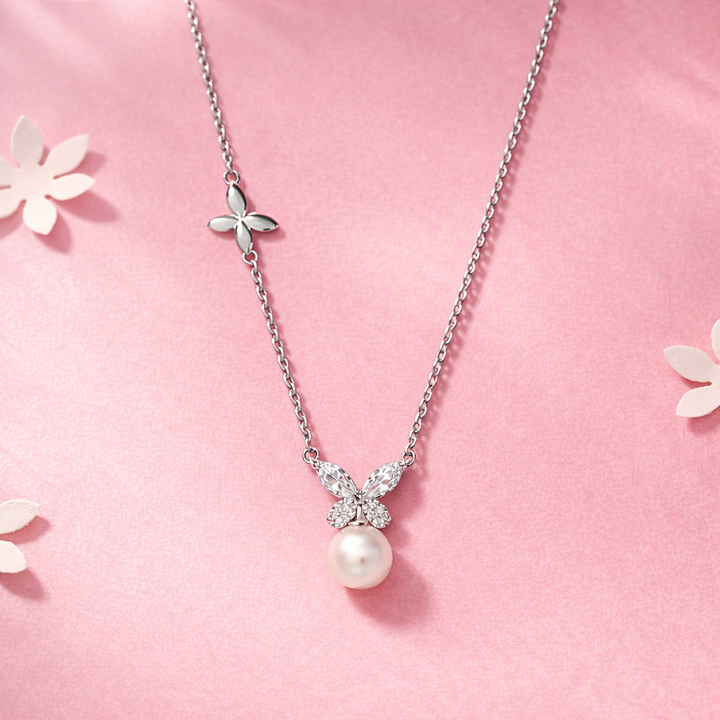 Celestial Wings Pearl Silver Necklace