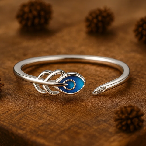 Blue Feather Charm Silver Ring