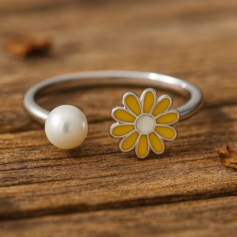 Sunflower Rotating Silver Ring