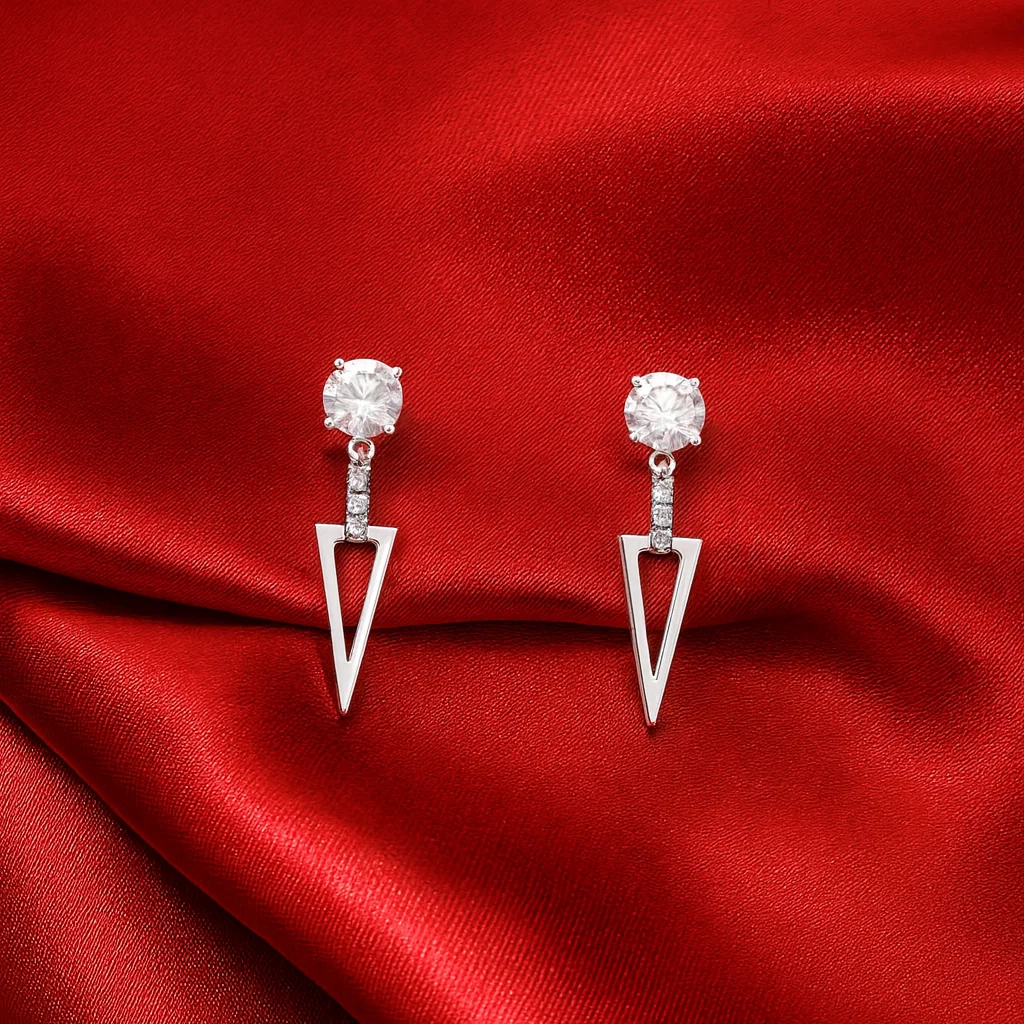Cubic Zirconia Triangle Drop Silver Earrings