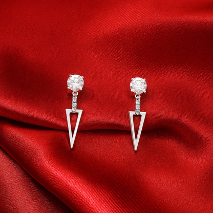 Cubic Zirconia Triangle Drop Silver Earrings