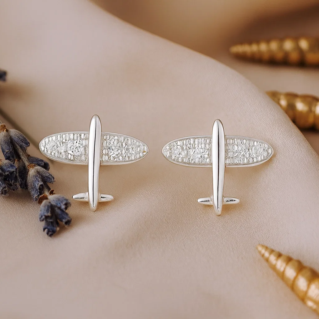 Silver Plane Design Earrings