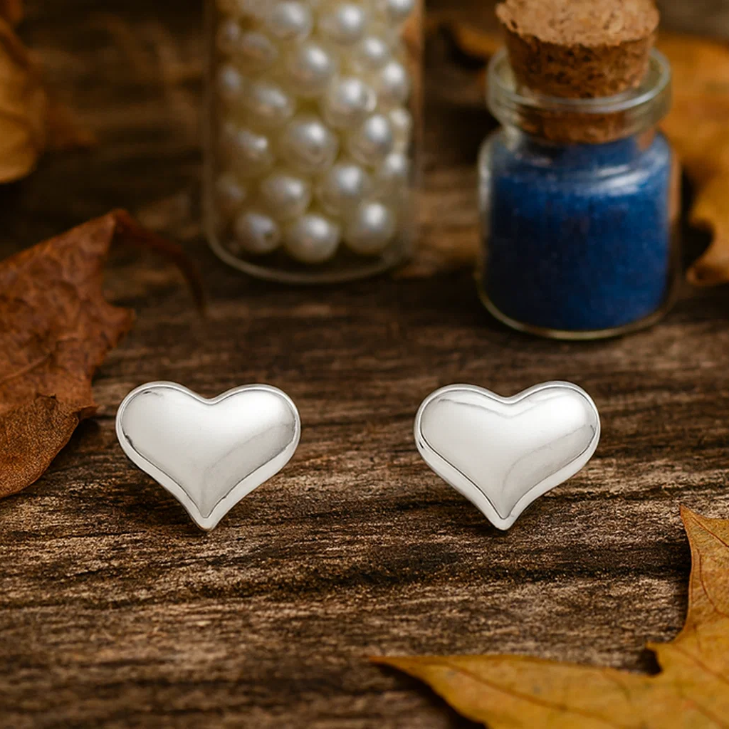 Solid Heart Shaped Silver Studs