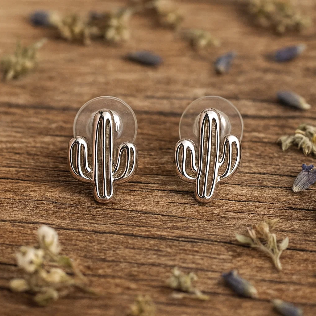 Minimal Desert Cactus Silver Studs