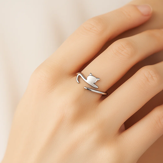 Cat Shape Open Silver Ring