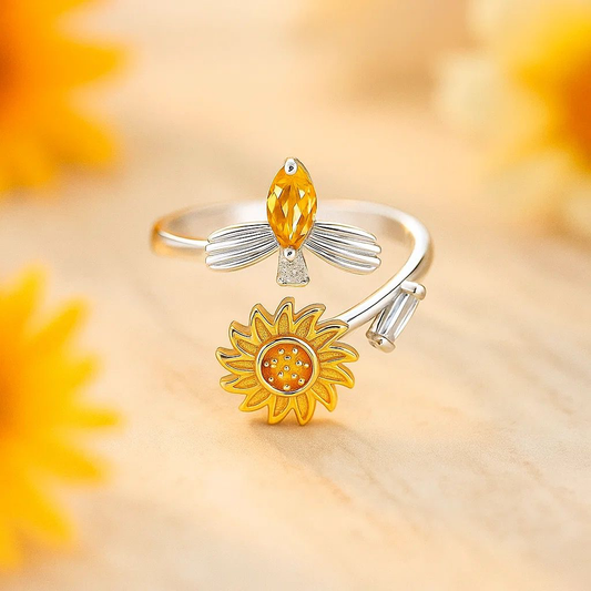 Sunflower Bee Trendy Silver Ring