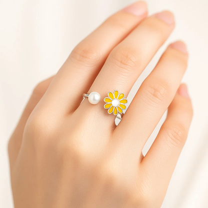 Sunflower Rotating Silver Ring
