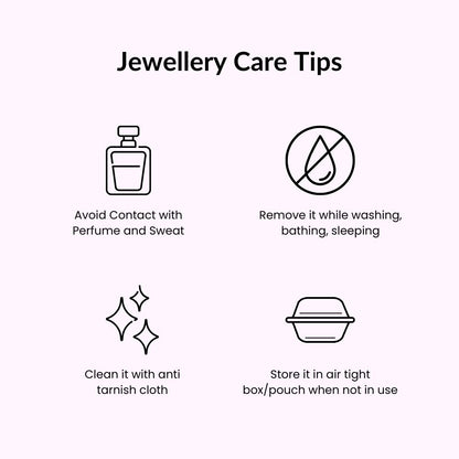 Jewellery care tips with icons and text on a white background