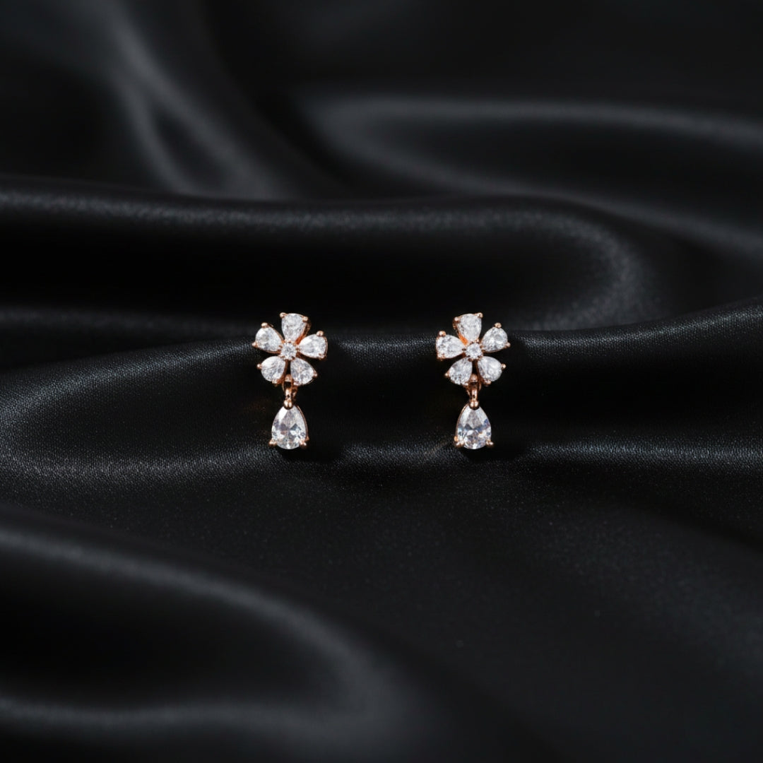 Crystal Blossom Drop Silver Stud