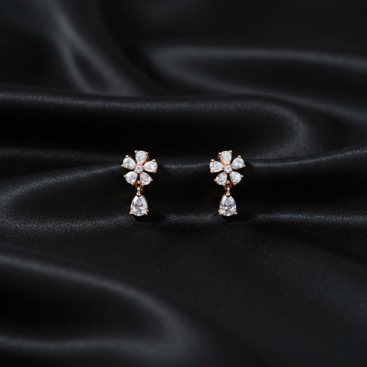 Crystal Blossom Drop Silver Stud