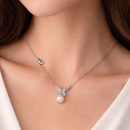 Celestial Wings Pearl Silver Necklace