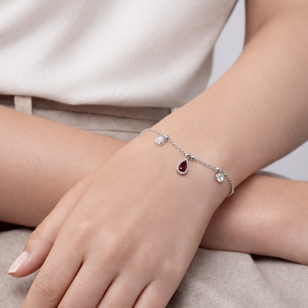 Crimson Tear Silver Bracelet