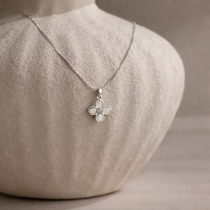 Four Petal Clover Silver Chain Necklace
