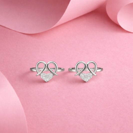 Double Heart Glow Silver Toe Rings