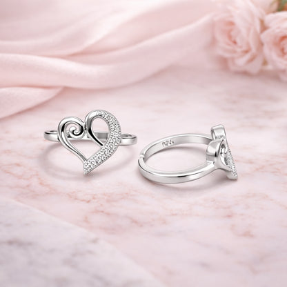 Elegant Heart Swirl Silver Toe Rings