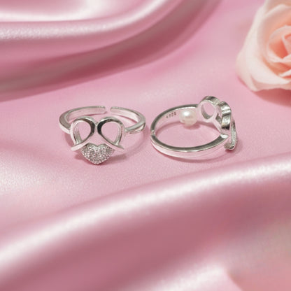 Double Heart Glow Silver Toe Rings