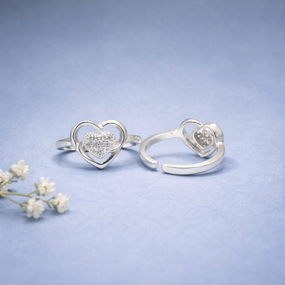 Twin Hearts Spark Silver Toe Rings