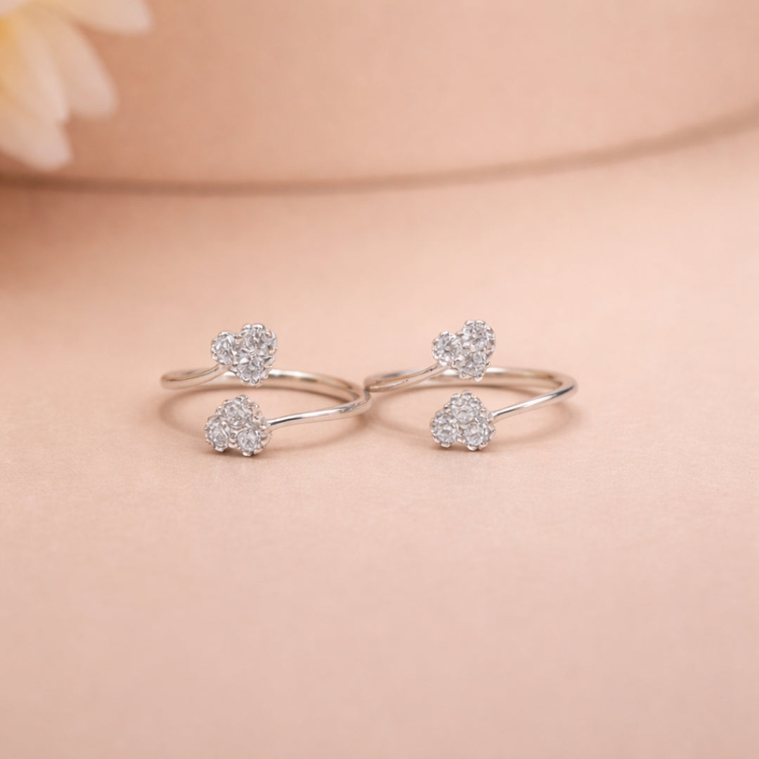 Double Hearts Silver Toe Rings