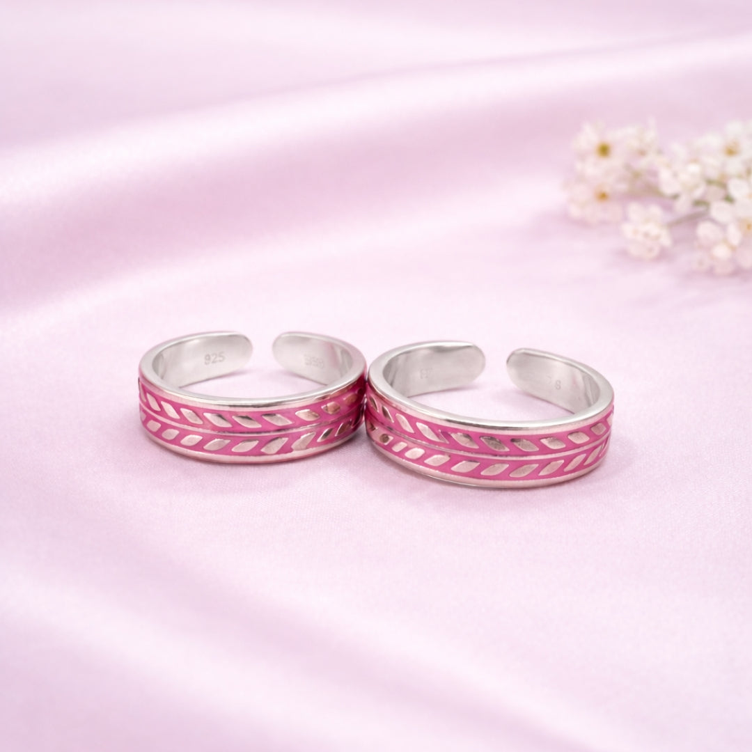 Royal Plum Enamel Silver Toe Rings