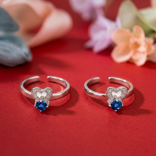 Blue Heart Crystal Silver Toe Rings