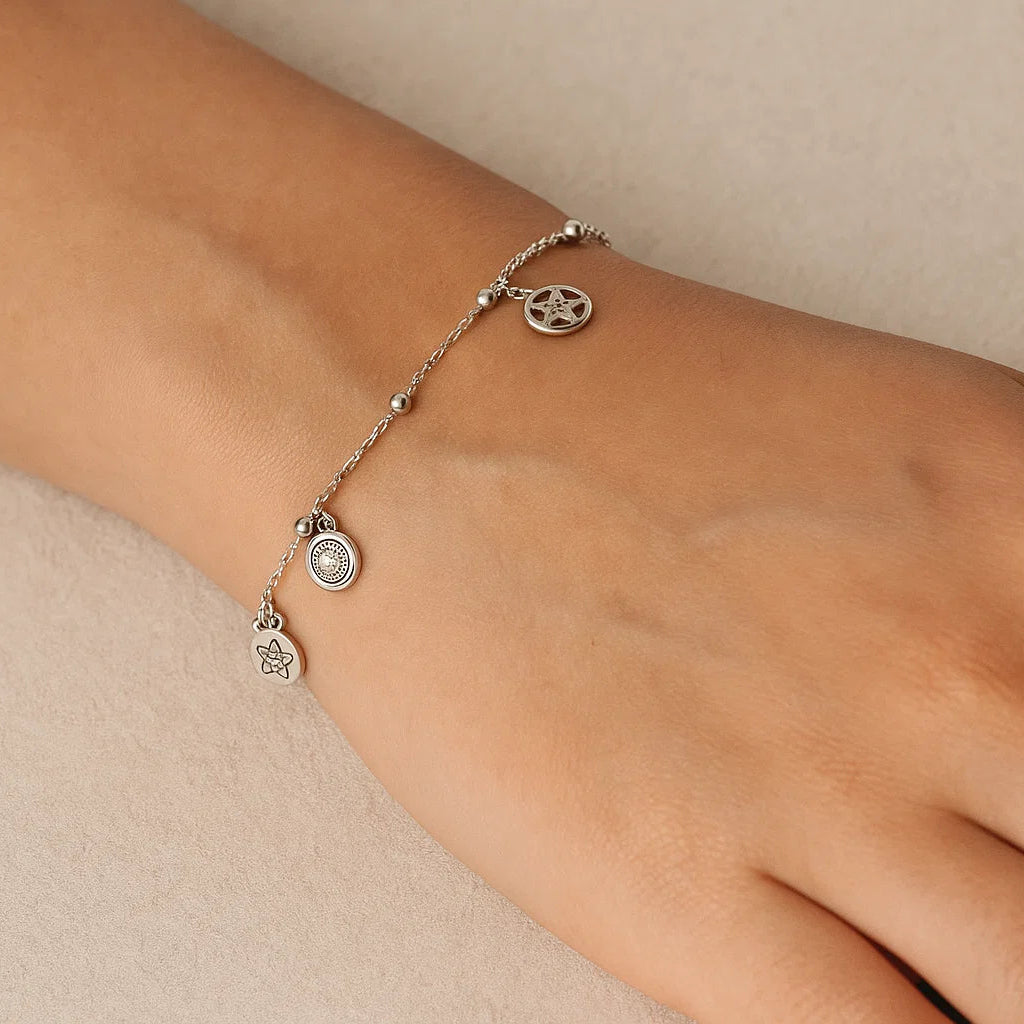 Silver Geometric Charm Bracelet
